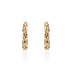 These solid 14K Yellow Zeppelin Gold Hoops feature 14k Gold posts and earnuts and are safe for sensitive ears. Their twisted design gives them the appearance of being heavy, while actually being lightweight. In true Natalie McMillan fashion, there are tiny etching details throughout. 