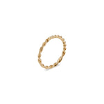 Load image into Gallery viewer, This 14k gold twisted Lauren Ring features Natalie McMillan&#39;s signature etchings. It is the ultimate stacking ring, as its thin, twisted design effortlessly goes with any ring it gets paired with! 
