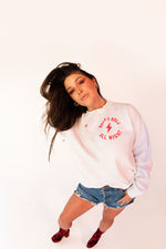 Load image into Gallery viewer, PARTY EVERY DAY CREWNECK SWEATSHIRT // WHITE+RED
